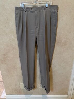 Alan Flusser Men's Pleated Dress Pants in Taupe Gray 38x34 suit dress career